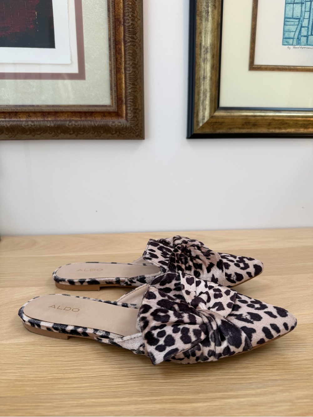 ALDO Leopard Print Bow Mules - Cream and Black